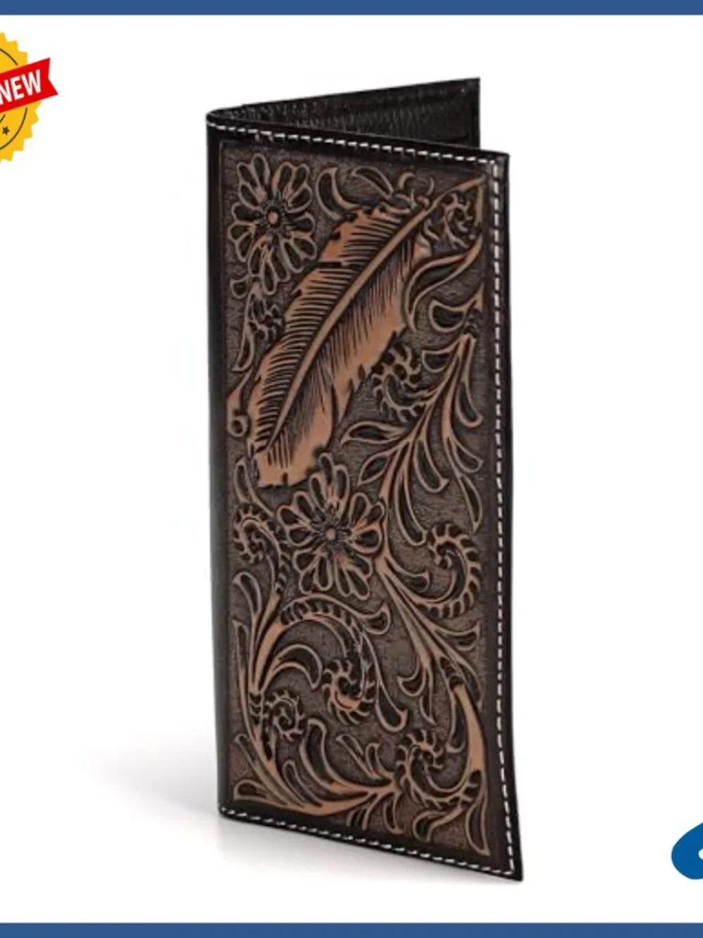 Genuine Leather Bifold Wallet with Feather Embossed Design